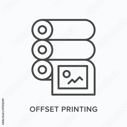 Offset printing flat line icon. Vector outline illustration of paper roll. Black thin linear pictogram for polygraphy