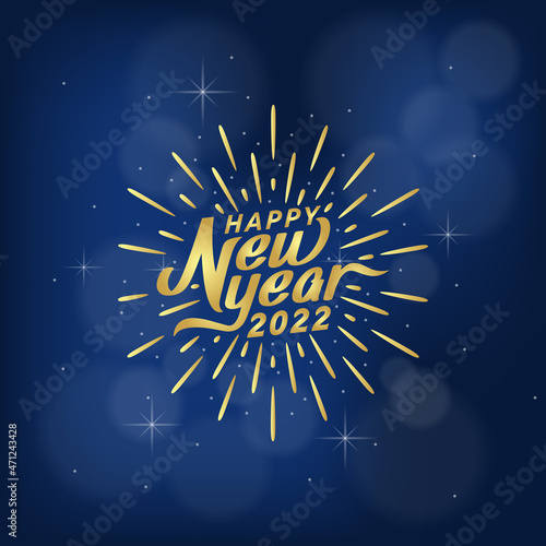 happy new year 2022 greeting with dark background and bokeh effect.