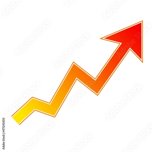 A growing graph in the form of a red arrow. Vector illustration