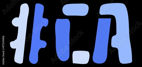 CA Hashtag. Isolate curves doodle letters. Blue colors. Hashtag #CA is abbreviation for the US American California for social network, web resources, mobile apps.
