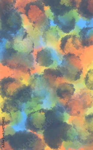 Vivid abstract fluid blots of multicolored ink create smooth and fluffy texture or decorative surface. Modern digital mix. Great as background, cover, design element, wall art or print. 