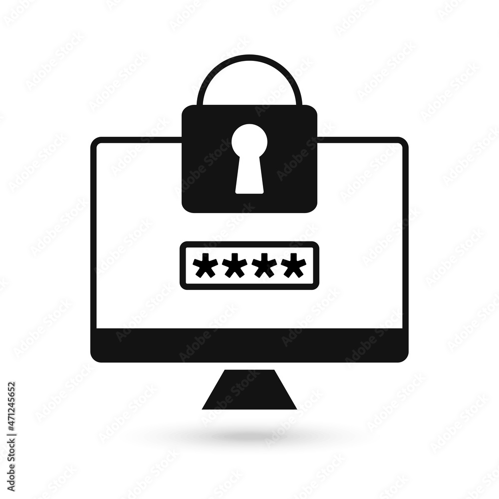 Data security concept. Data protection and safe work, flat design black icon Data security concept. Data protection and safe work, flat design black icon