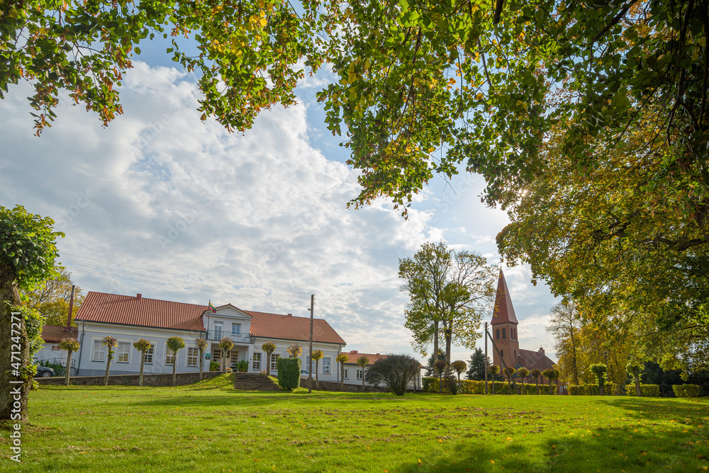 Vilkyškiai Evangelical Lutheran Church and manor. The church has been restored and hosts services, community events, organ music festivals, and art exhibitions. Vilkyškiai Evangelical Lutheran Church and manor. The church has been restored and hosts services, community events, organ music festivals, and art exhibitions.