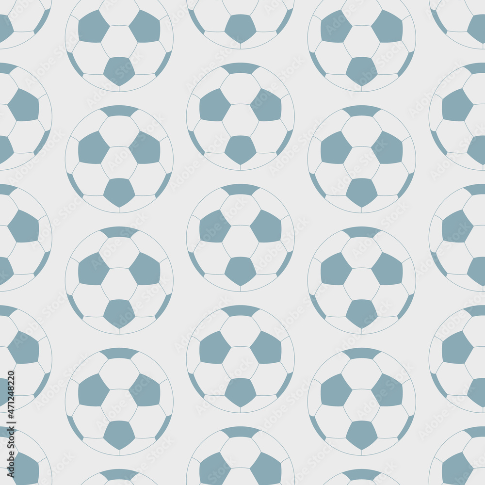 Soccer ball. Seamless vector pattern. Isolated gray background. Repeating sports ornament. Background from balls. Sport equipment. Idea for web design, packaging, wallpaper, cover. 