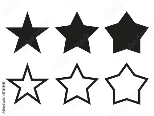 Star shapes collection. Simple silhouetes and outline stars. Pentogram design elements set. Vector illustration isolated on white.