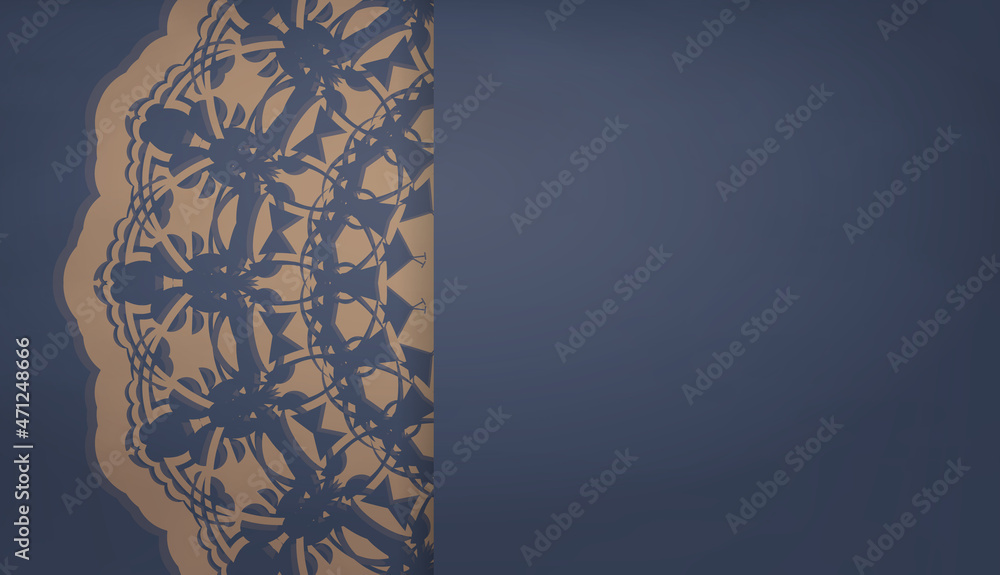 Baner of blue color with mandala brown ornament for design under your text