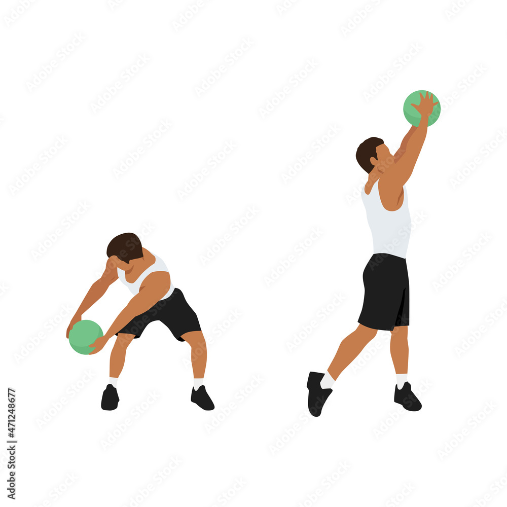 Man doing Medicine ball wood chops. chops exercise. Flat vector illustration isolated on white background