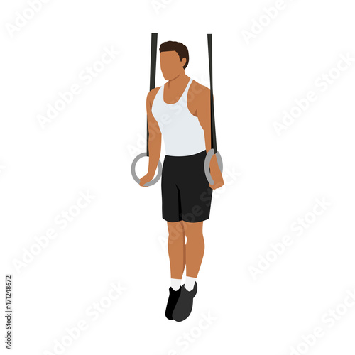 Man doing Gymnastic ring support position exercise. Flat vector illustration isolated on white background