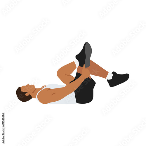 Man doing Piriformis stretch exercise. Flat vector illustration isolated on white background