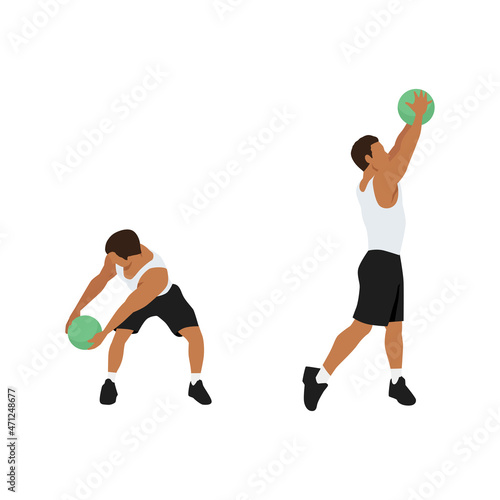 Man doing Medicine ball wood chops. chops exercise. Flat vector illustration isolated on white background