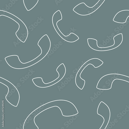 White outline telephone seamless pattern on grey background. Vector illustration.