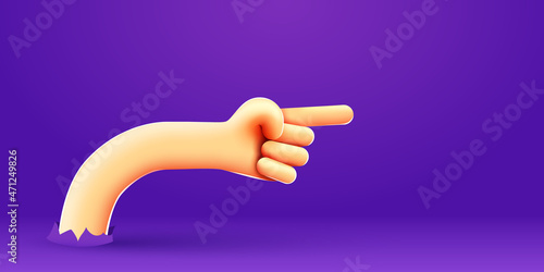 Cartoon hand pointing direction. Cartoon 3d style hand.