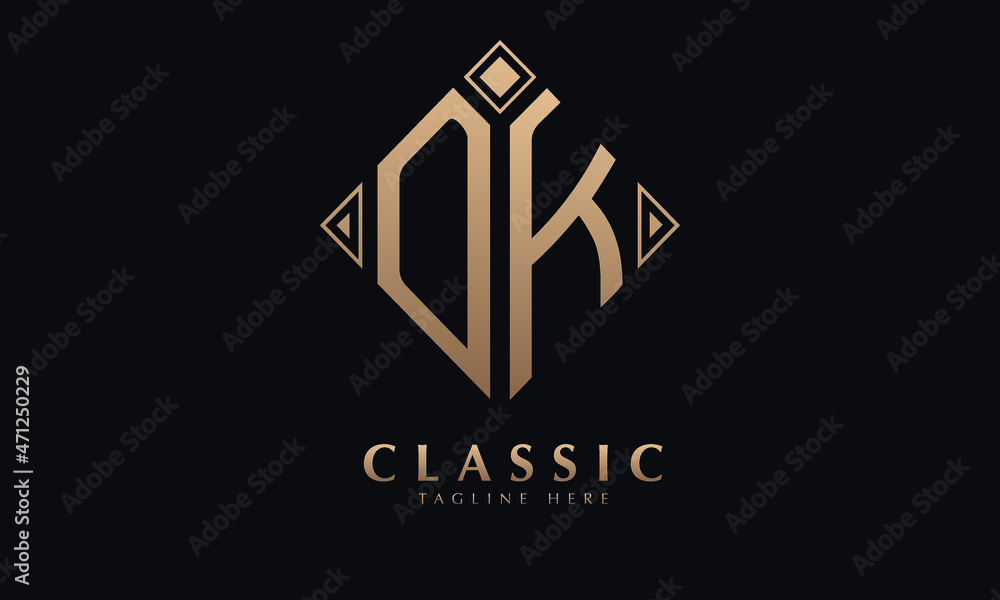 Alphabet OK or KO diamond illustration monogram vector logo template