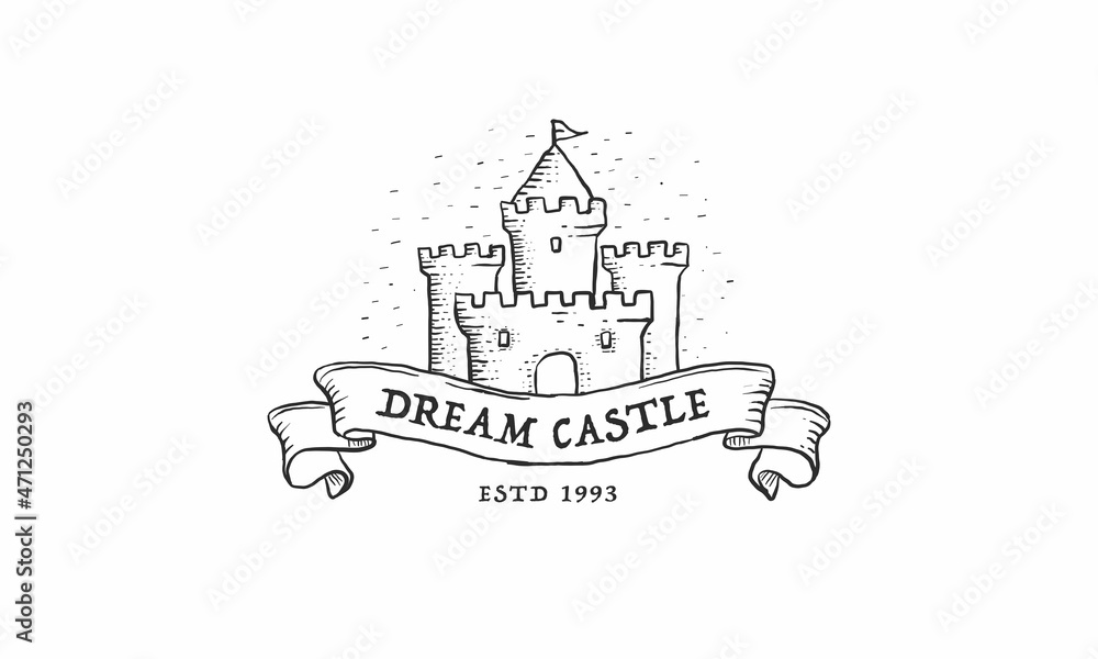 dream castle logo illustration silhouette vintage template design