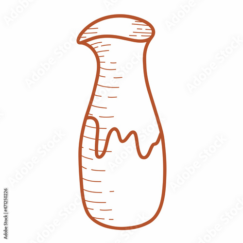 Line Ceramic jug, faience dish, handmade clay dishes. Hand drawn vector illustration in doodle style. Isolated element on a white background