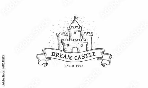 dream castle logo illustration silhouette vintage template design © Abu