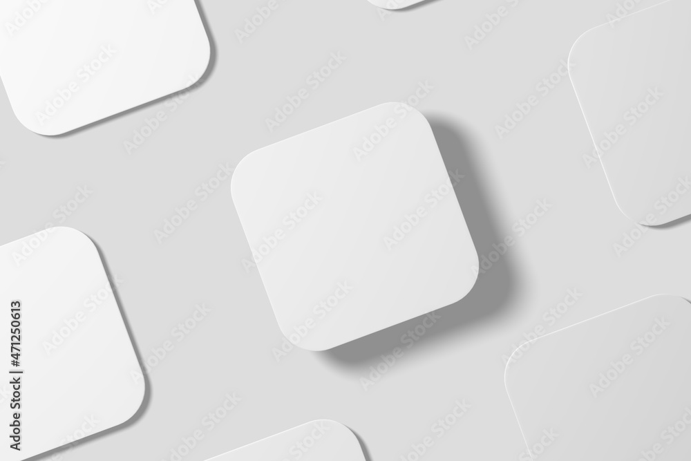 Square Round Corner Business Card White Blank 3D Rendering Mockup Square Round Corner Business Card White Blank 3D Rendering Mockup