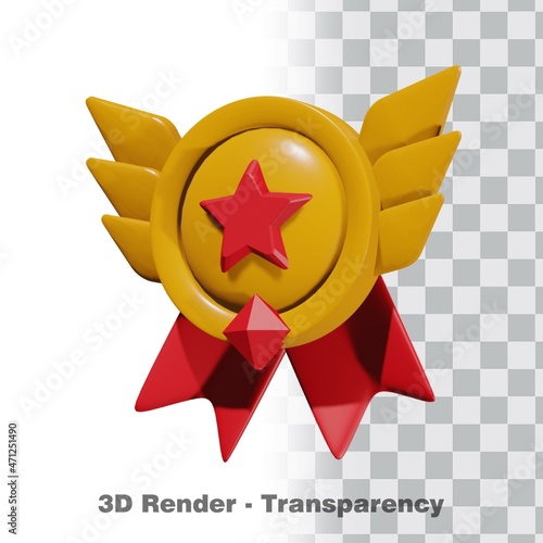 3D Gold medal and ribbon with transparency background