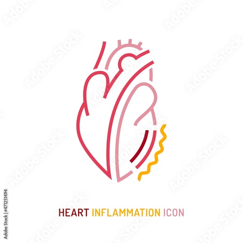 Heart inflammation, pain, angriness sign. Editable vector illustration in modern outline style