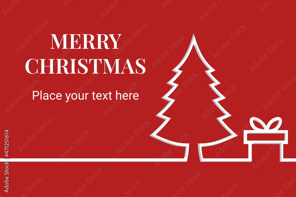 Christmas paper red card with christmas tree and present box. Vector illustration. Christmas paper red card with christmas tree and present box. Vector illustration.
