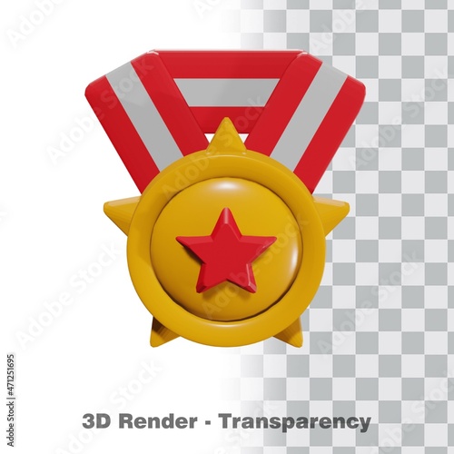 3D Gold medal and ribbon with transparency background