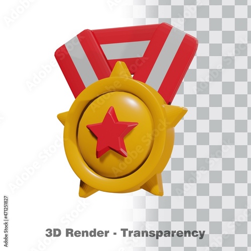 3D Gold medal and ribbon with transparency background