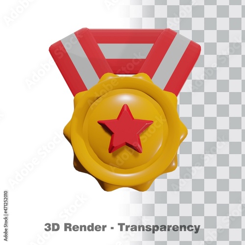 3D Gold medal and ribbon with transparency background