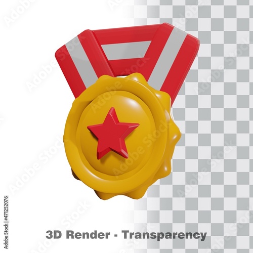 3D Gold medal and ribbon with transparency background