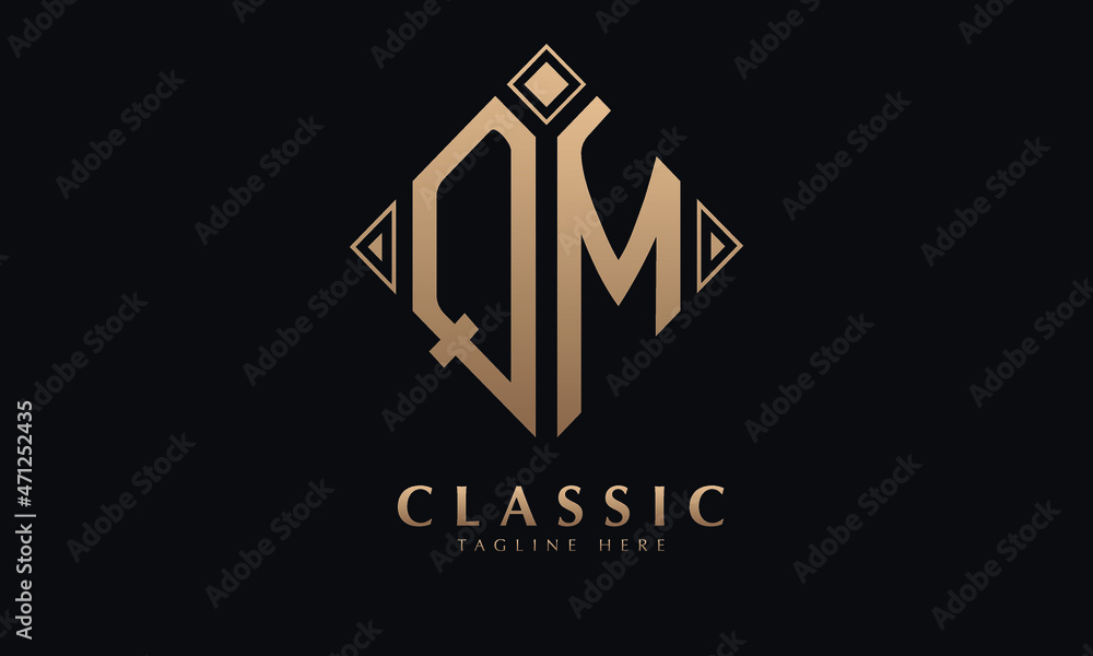 Alphabet QM or MQ diamond illustration monogram vector logo template