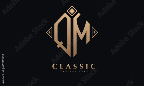 Alphabet QM or MQ diamond illustration monogram vector logo template