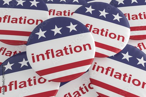 Pile of Inflation Buttons With US Flag, 3d illustration