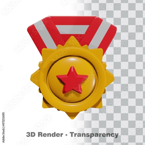 3D Gold medal and ribbon with transparency background