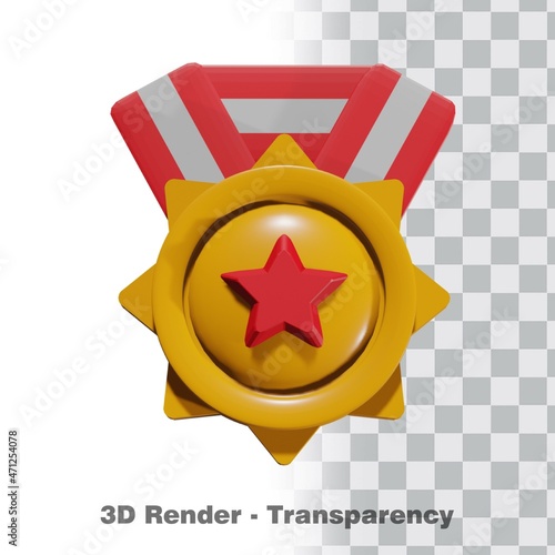 3D Gold medal and ribbon with transparency background