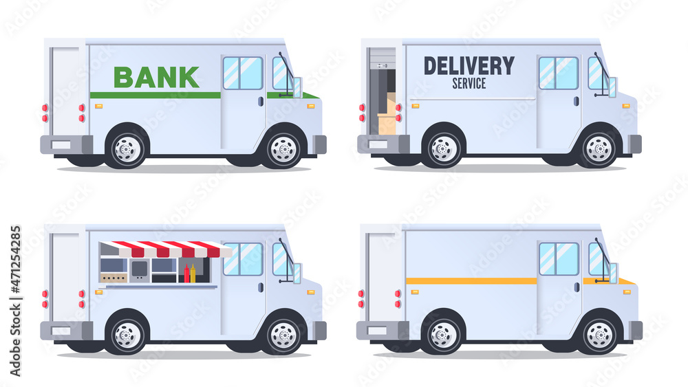 Set of vans. Isolated over white background.
