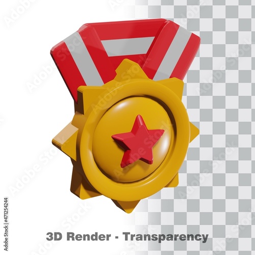 3D Gold medal and ribbon with transparency background