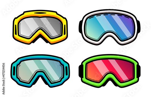 Set of ski masks of different colors isolated on a white background. Winter mood. Extreme sports masks
