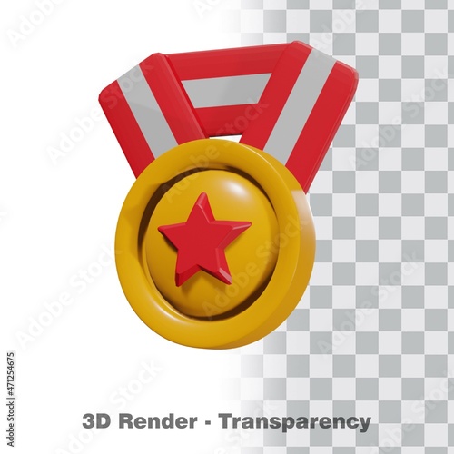 3D Gold medal and ribbon with transparency background