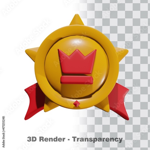 3D Gold medal and ribbon with transparency background