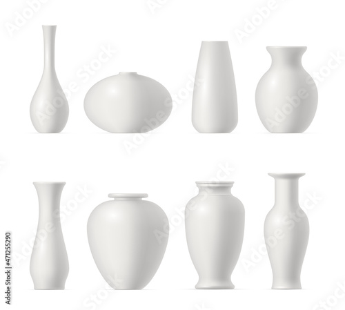 Realistic ceramic vases set vector floor bowls modern and retro style decorative interior design