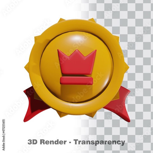 3D Gold medal and ribbon with transparency background