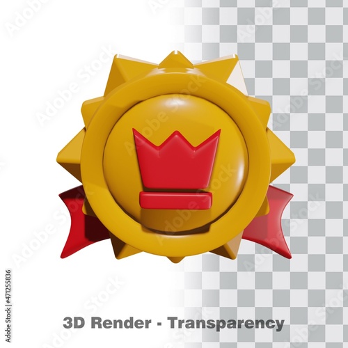3D Gold medal and ribbon with transparency background