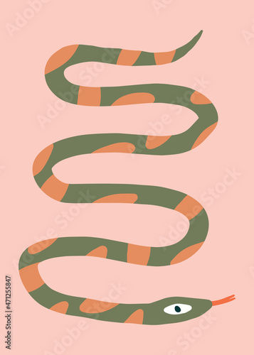 Childish style snake boho naive funky handdrawn art