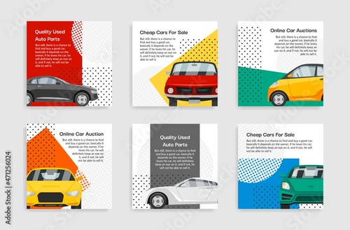 Online car auction squared poster with place for text vector flat internet advertising promo