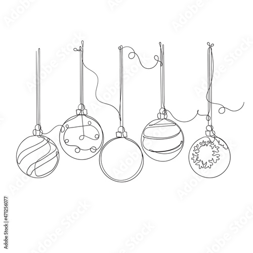 christmas ball illustration in continuous line drawing style vector
