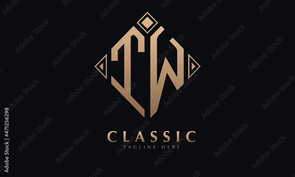 Alphabet TW or WT diamond illustration monogram vector logo template