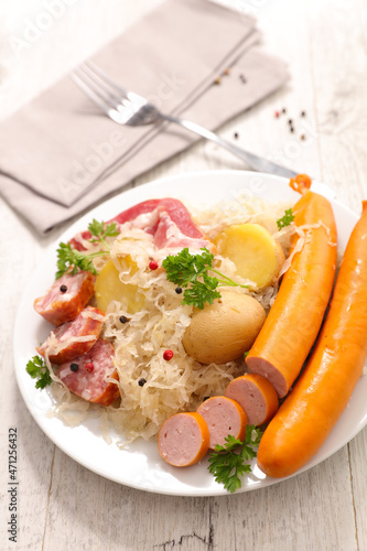sauerkraut with cabbage,  sausage and potato