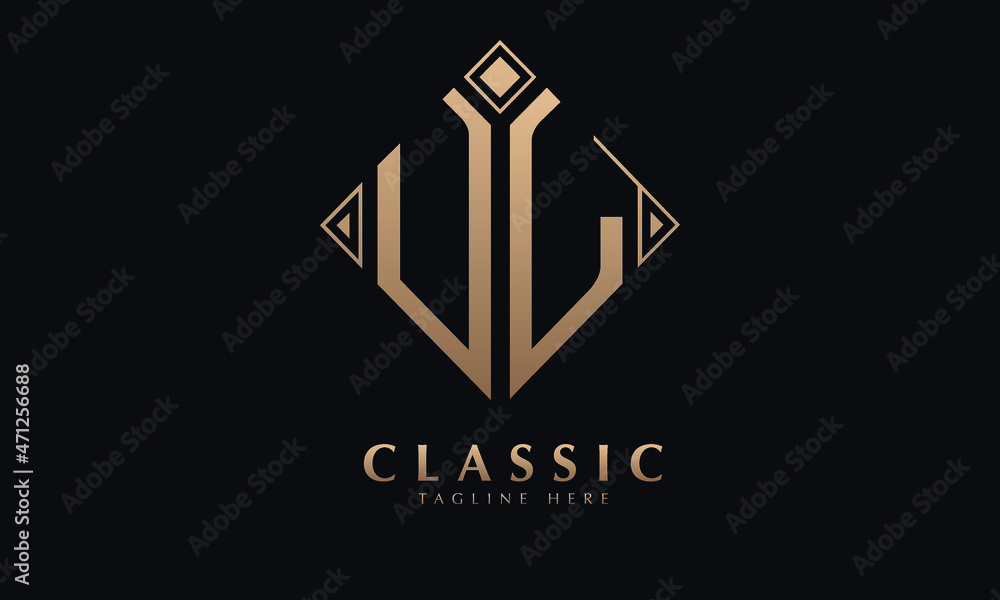 Alphabet UL or LU diamond illustration monogram vector logo template