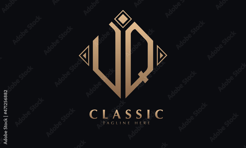 Alphabet UQ or QU diamond illustration monogram vector logo template