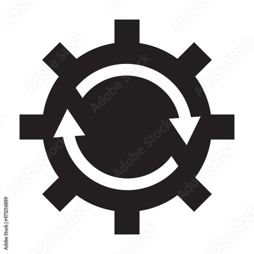 Cogwheel with circular arrows as a software update symbol. Simple icon isolated on white background.