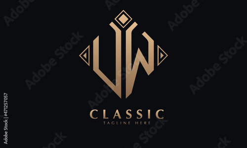 Alphabet UW or WU diamond illustration monogram vector logo template